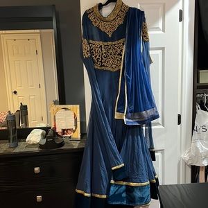 Blue Anarkali Suit with Gold Stone Work
